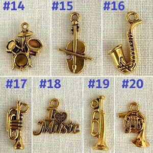 Gold Tone Music Charms Collection Set of 7 Miniature Melodies Metal Instruments